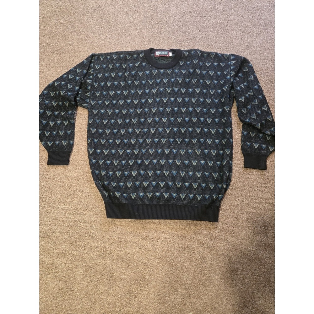 Vintage 90s Tundra Canada Sweater Mens Large Blue Black Cosby Biggie Coogi Style